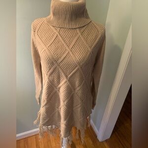 VENUS Textured Tan Cowl Neck Sweater, M